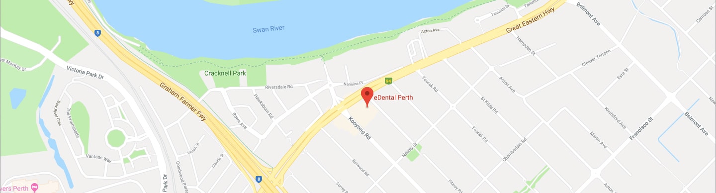 Landscape map-view of eDental Perth.
