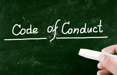 Code of Conduct chalk-written on a blockboard and that represents the 